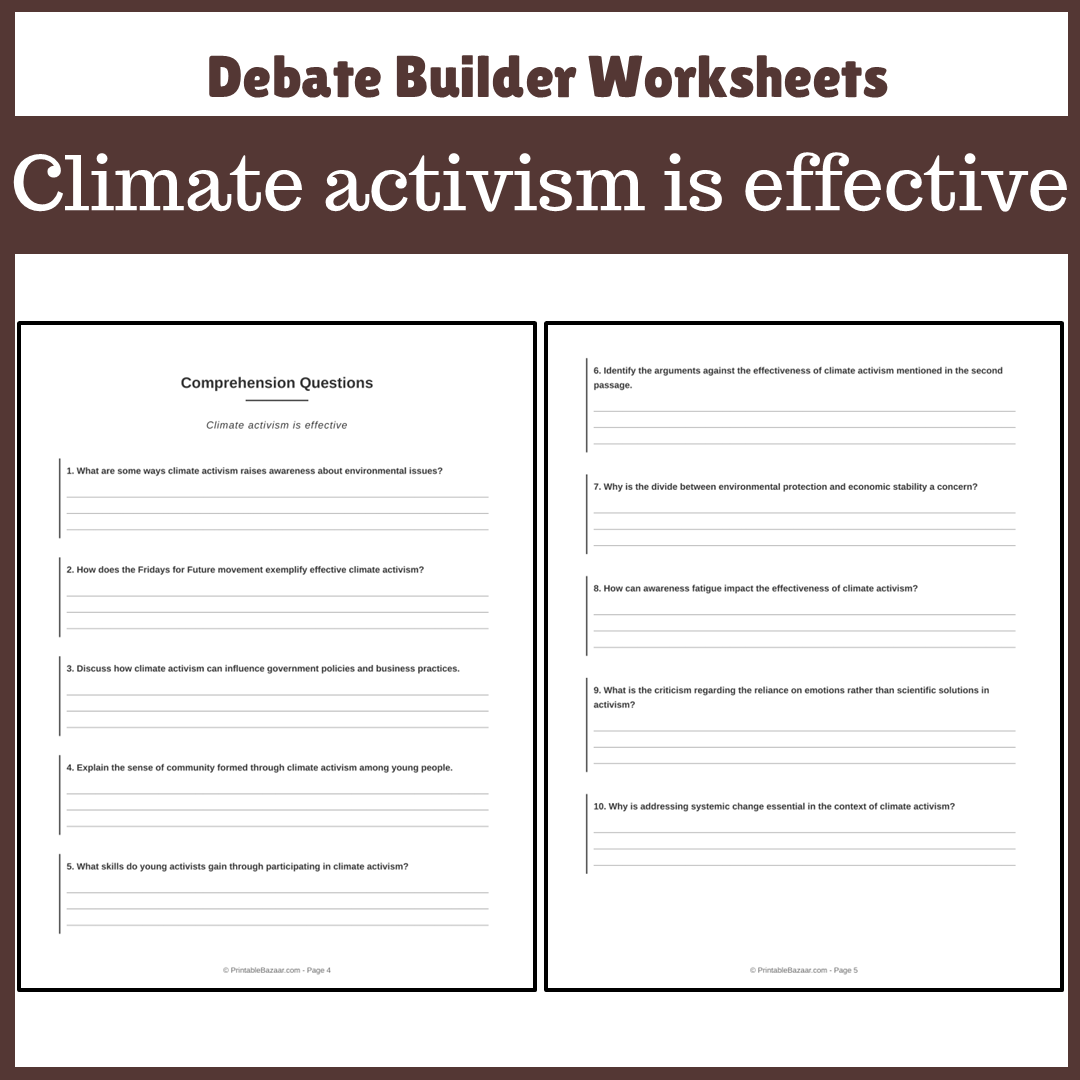 Climate activism is effective | Favour and Against Worksheet Printable Activity