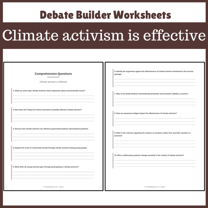 Climate activism is effective | Favour and Against Worksheet Printable Activity