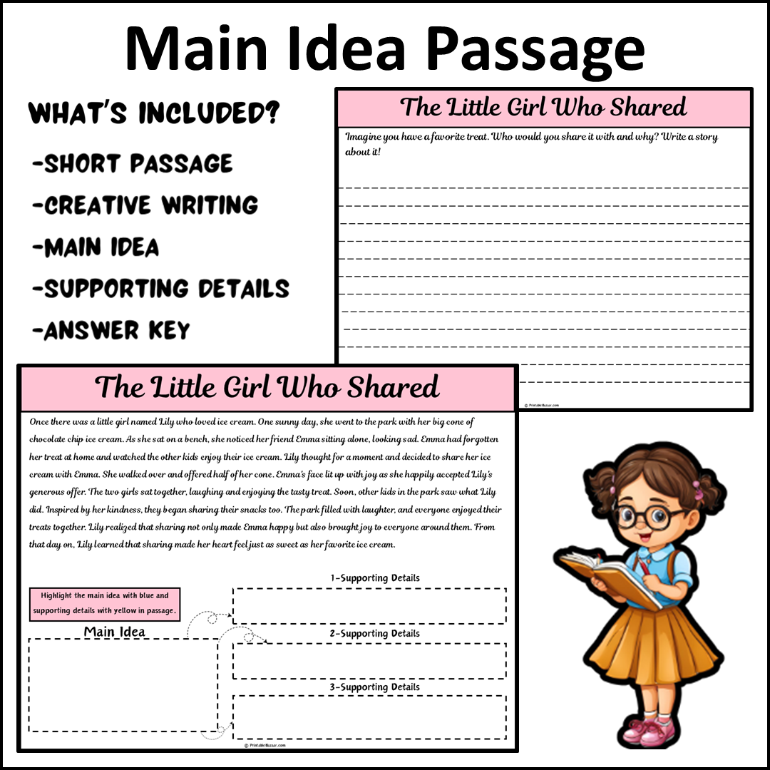 The Little Girl Who Shared | Main Idea and Supporting Details Reading Passage and Questions