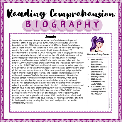 Jennie | Biography Reading Comprehension and Questions Worksheet