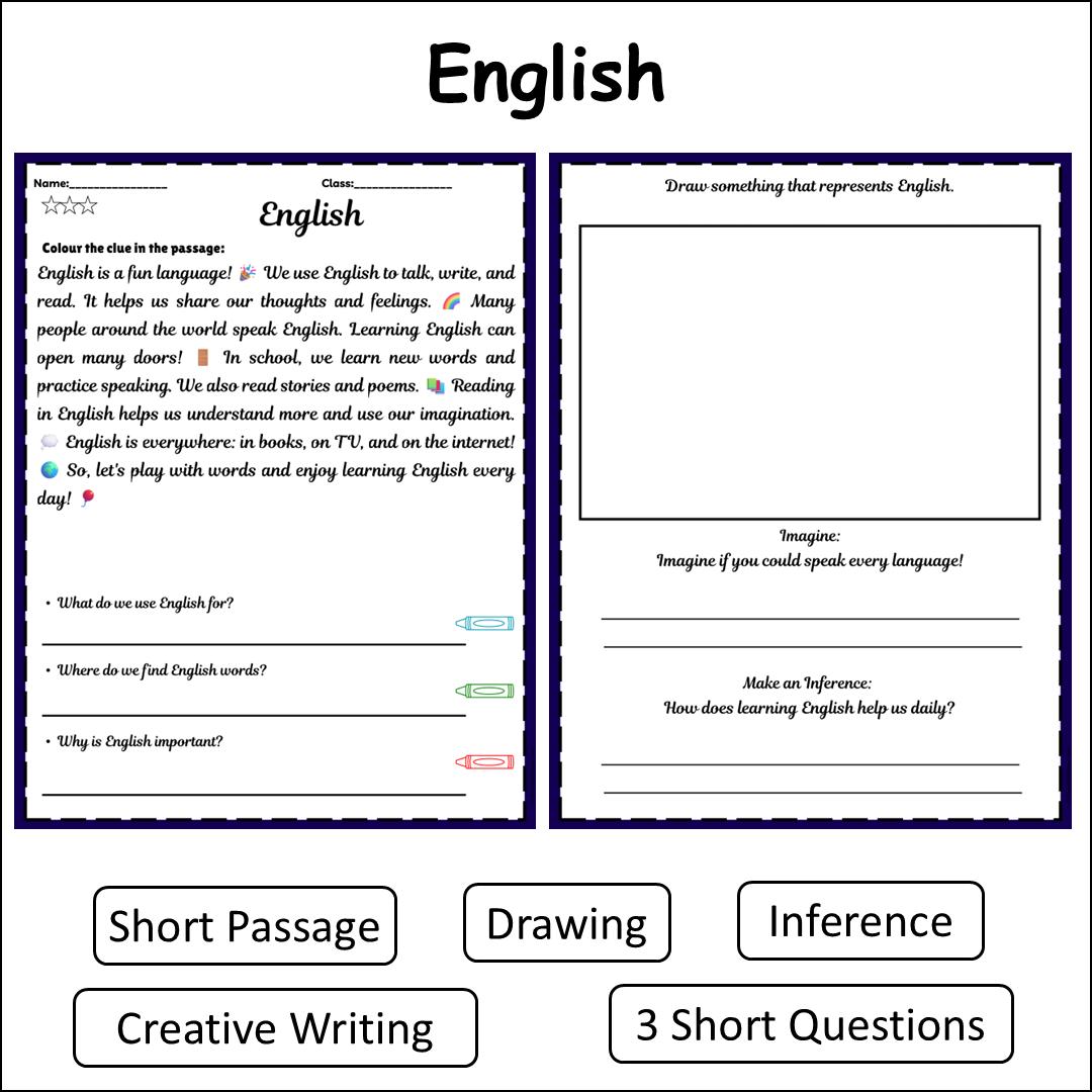 English | Short Reading Comprehension Creative Worksheet
