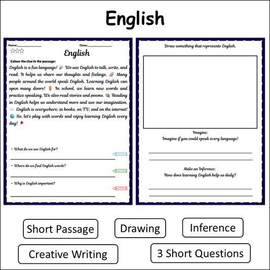 English | Short Reading Comprehension Creative Worksheet