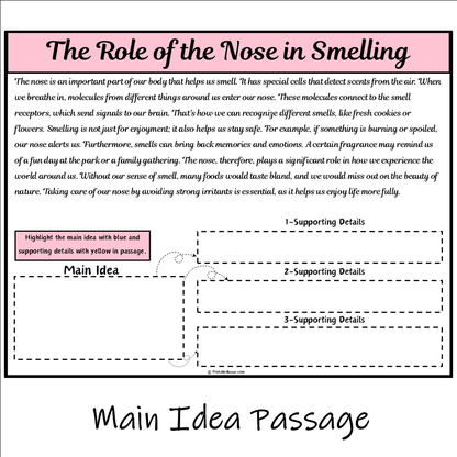 The Role of the Nose in Smelling | Main Idea and Supporting Details Reading Passage and Questions