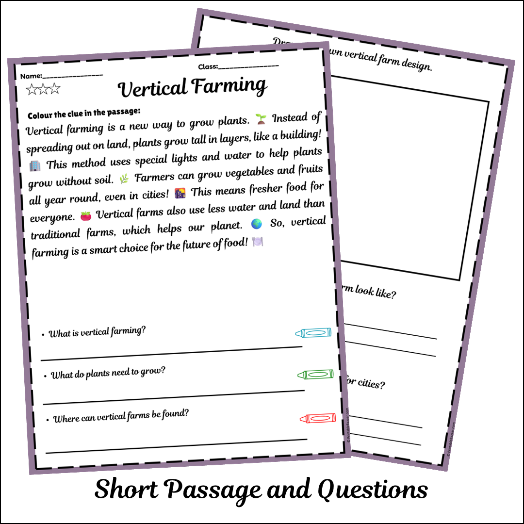 Vertical Farming | Short Reading Comprehension Creative Worksheet