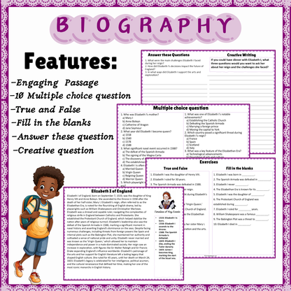 Elizabeth I of England | Biography Reading Comprehension and Questions Worksheet