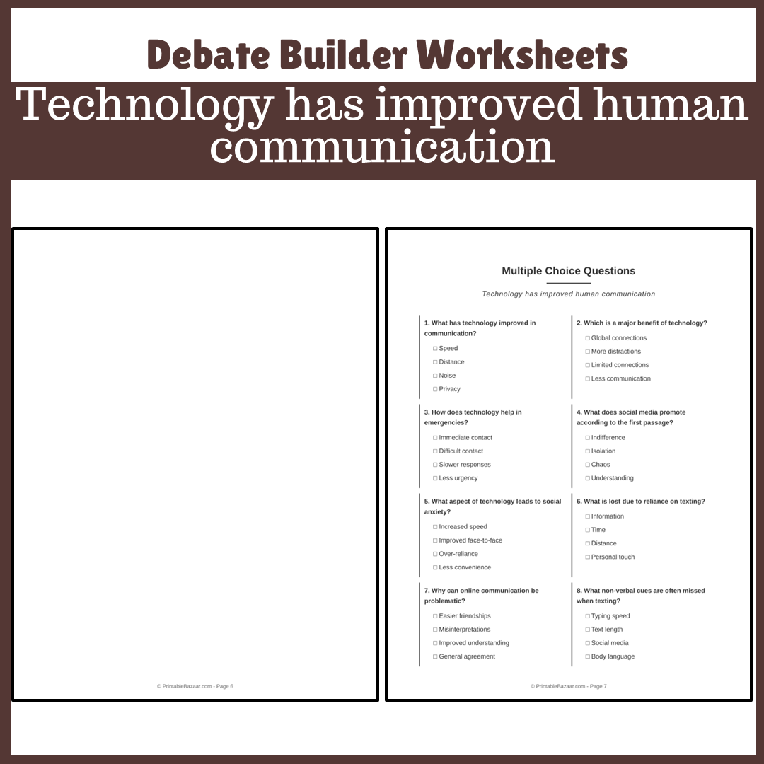 Technology has improved human communication | Favour and Against Worksheet Printable Activity