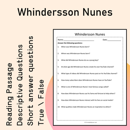 Whindersson Nunes | Reading Comprehension Passage Printable Activity
