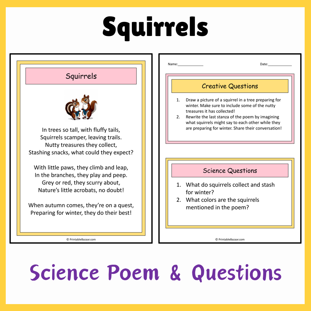 Squirrels | Science Poem Reading Comprehension Activity