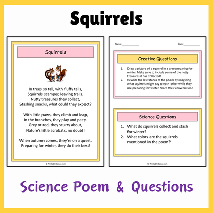 Squirrels | Science Poem Reading Comprehension Activity