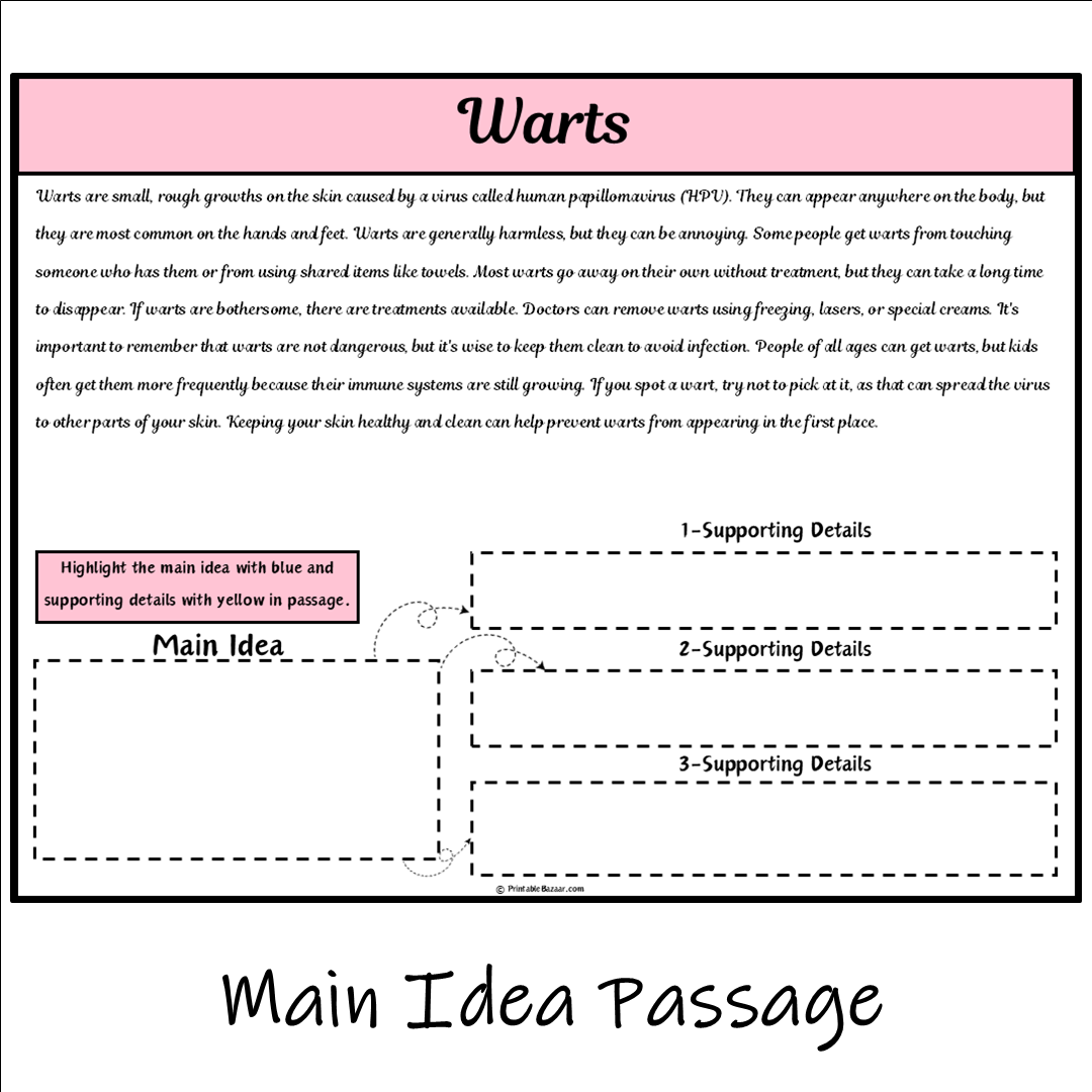 Warts | Main Idea and Supporting Details Reading Passage and Questions