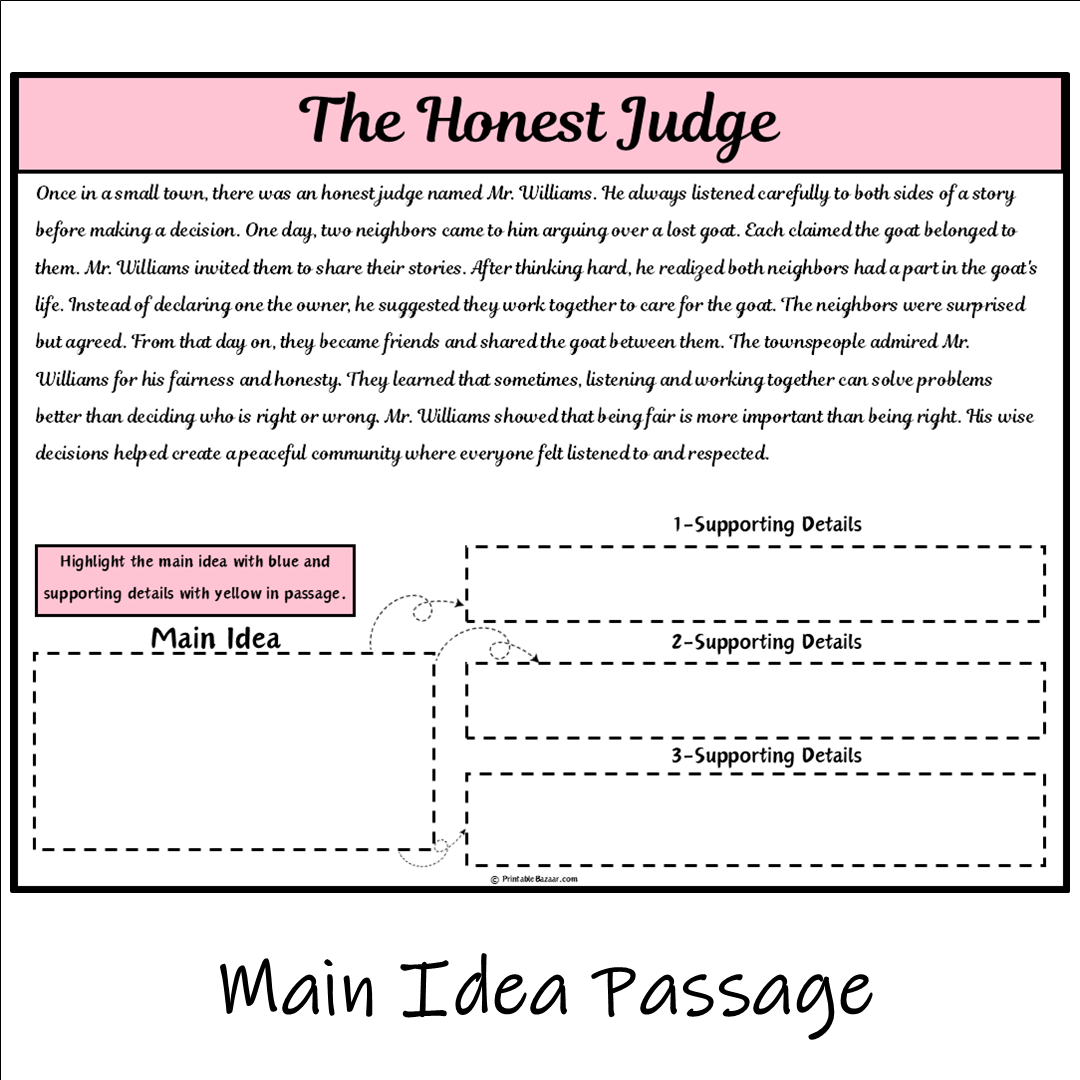 The Honest Judge | Main Idea and Supporting Details Reading Passage and Questions