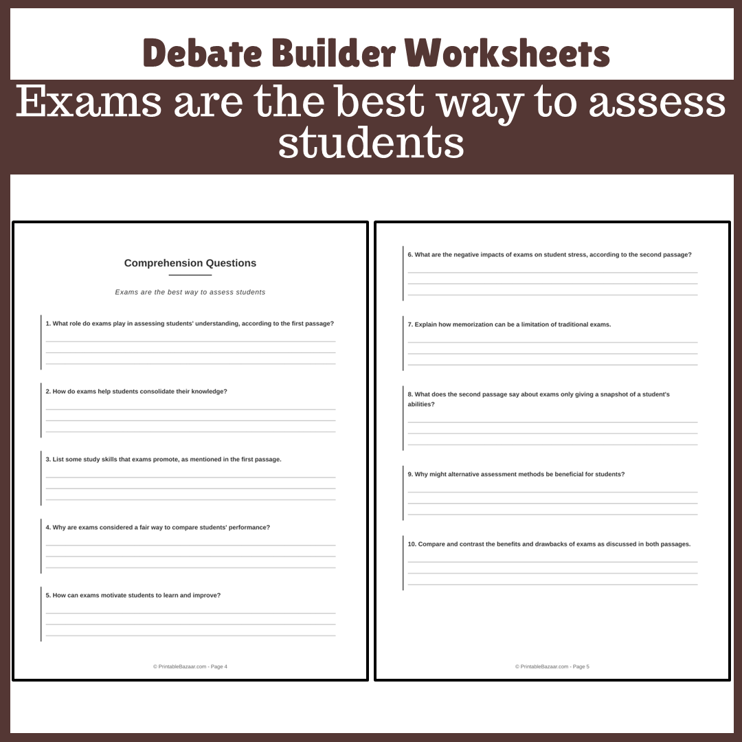 Exams are the best way to assess students | Favour and Against Worksheet Printable Activity