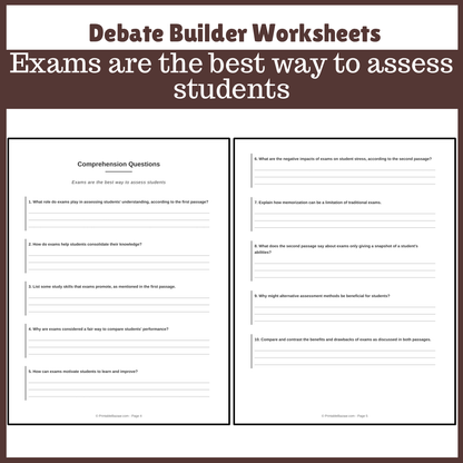 Exams are the best way to assess students | Favour and Against Worksheet Printable Activity
