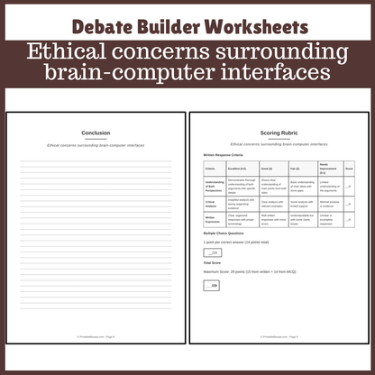 Ethical concerns surrounding brain-computer interfaces | Favour and Against Worksheet Printable Activity