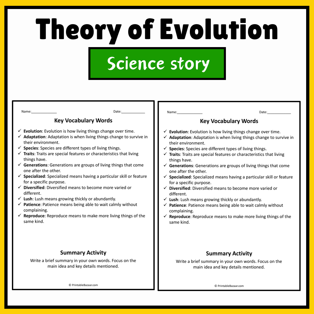 Theory of Evolution | Science Story Reading Comprehension Activity