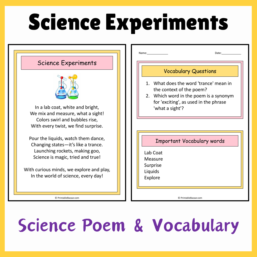 Science Experiments | Science Poem Reading Comprehension Activity