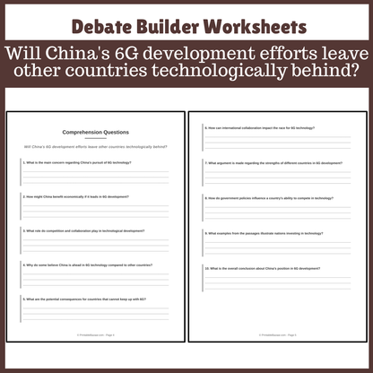 Will China's 6G development efforts leave other countries technologically behind? | Favour and Against Worksheet Printable Activity