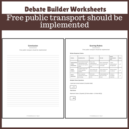 Free public transport should be implemented | Favour and Against Worksheet Printable Activity