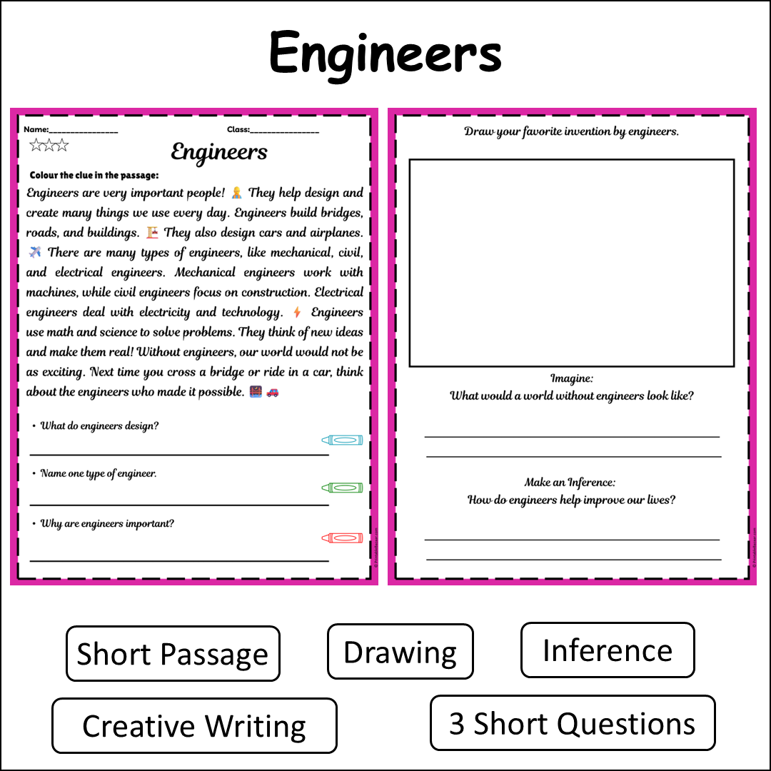 Engineers | Short Reading Comprehension Creative Worksheet