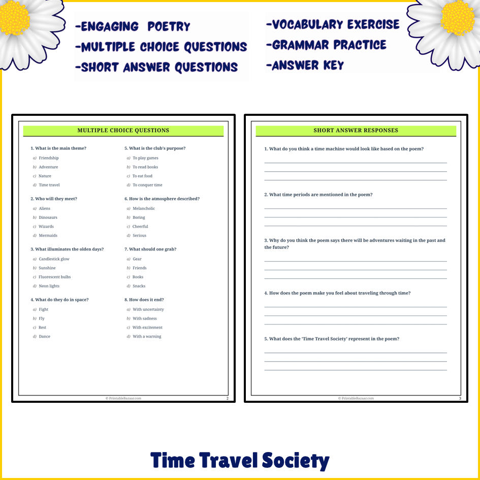 Time Travel Society | Poem Grammar Worksheet Printable Activity