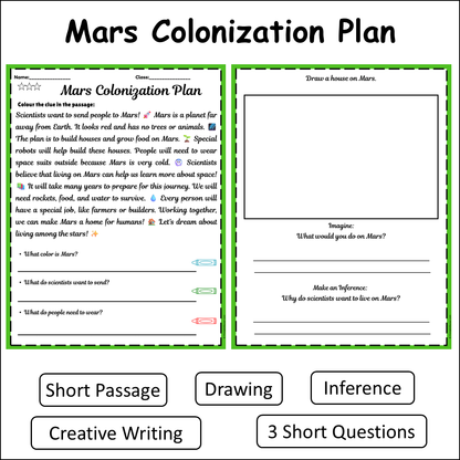 Mars Colonization Plan | Short Reading Comprehension Creative Worksheet