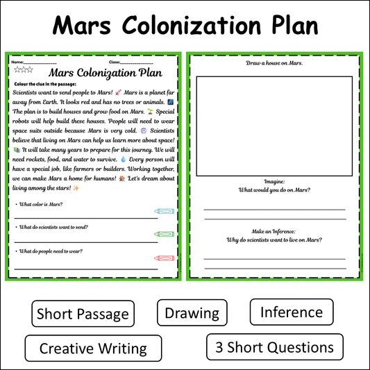 Mars Colonization Plan | Short Reading Comprehension Creative Worksheet