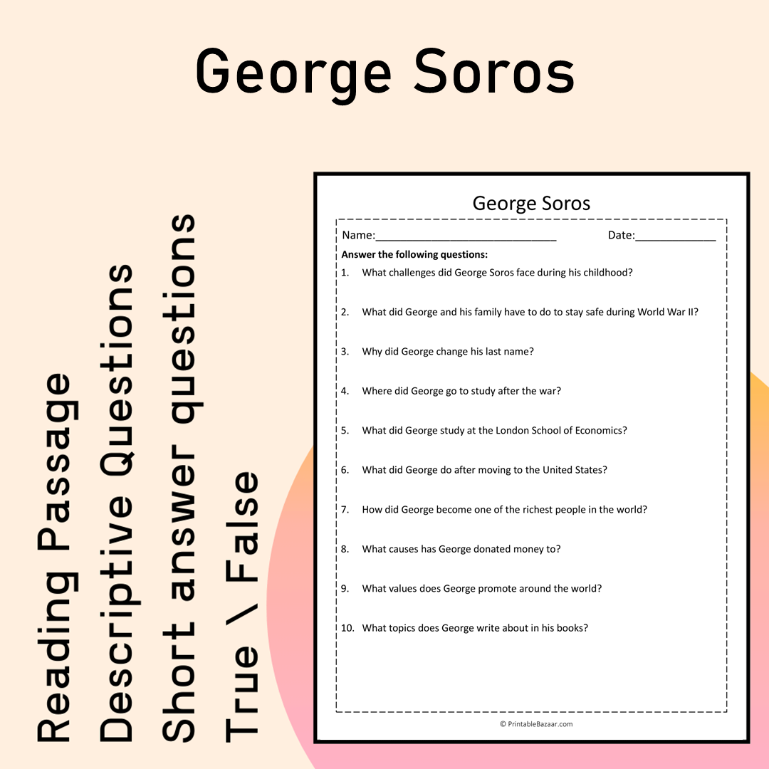George Soros | Reading Comprehension Passage Printable Activity
