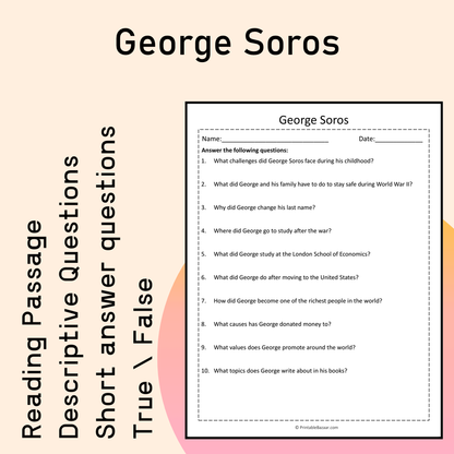 George Soros | Reading Comprehension Passage Printable Activity