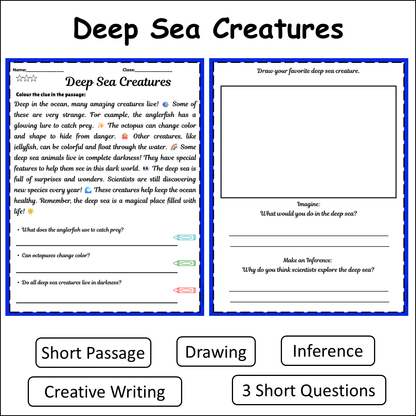 Deep Sea Creatures | Short Reading Comprehension Creative Worksheet