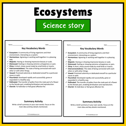 Ecosystems | Science Story Reading Comprehension Activity