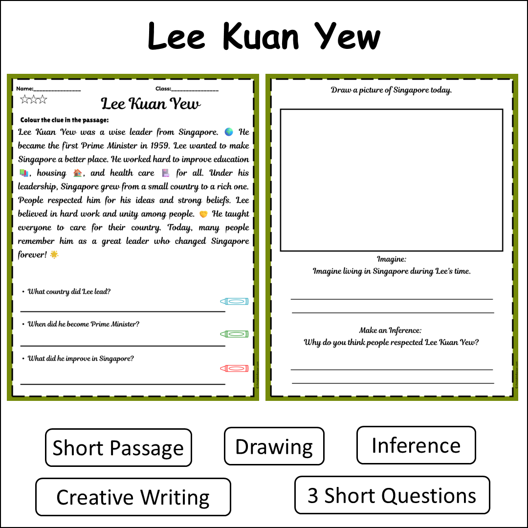 Lee Kuan Yew | Short Reading Comprehension Creative Worksheet