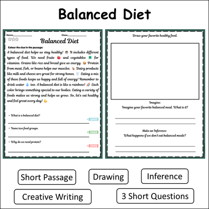Balanced Diet | Short Reading Comprehension Creative Worksheet