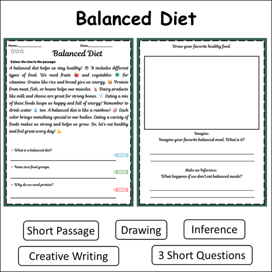 Balanced Diet | Short Reading Comprehension Creative Worksheet