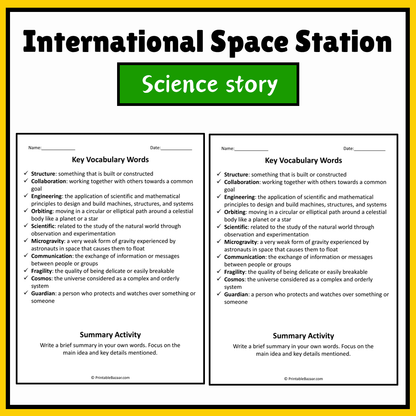 International Space Station | Science Story Reading Comprehension Activity