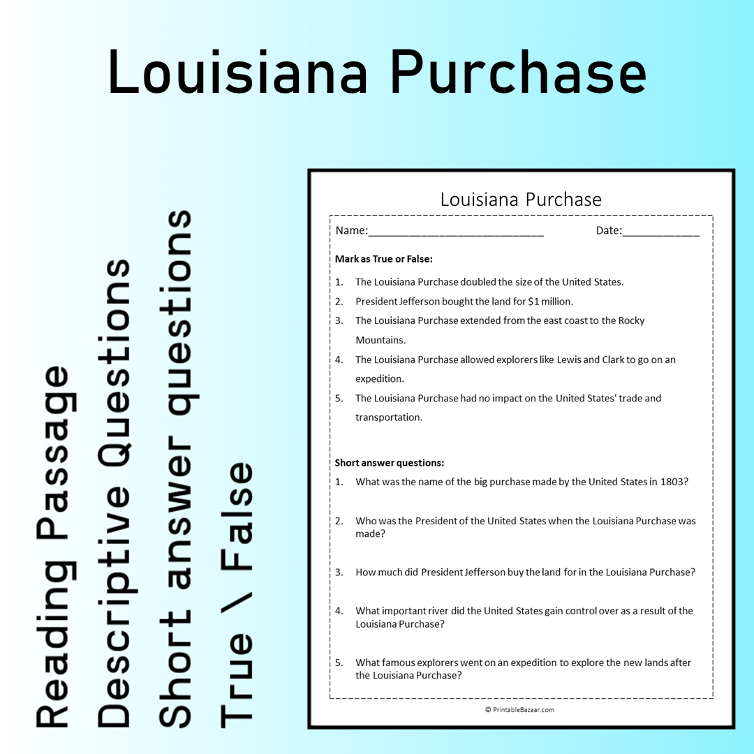 Louisiana Purchase | Reading Comprehension Passage Printable Worksheet