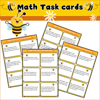 2-Digit Subtraction with Regrouping | Math Task Cards