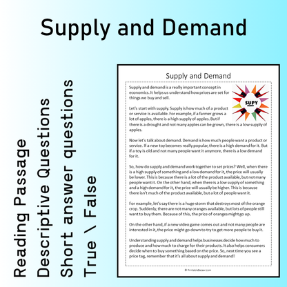 Supply and Demand | Reading Comprehension Passage Printable Worksheet
