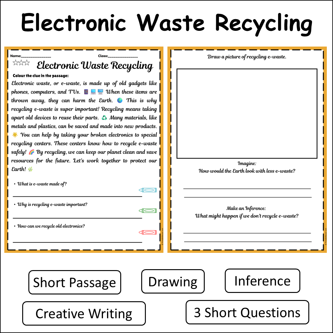 Electronic Waste Recycling | Short Reading Comprehension Creative Worksheet