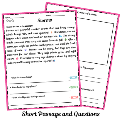 Storms | Short Reading Comprehension Creative Worksheet