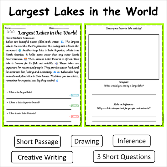 Largest Lakes in the World | Short Reading Comprehension Creative Worksheet