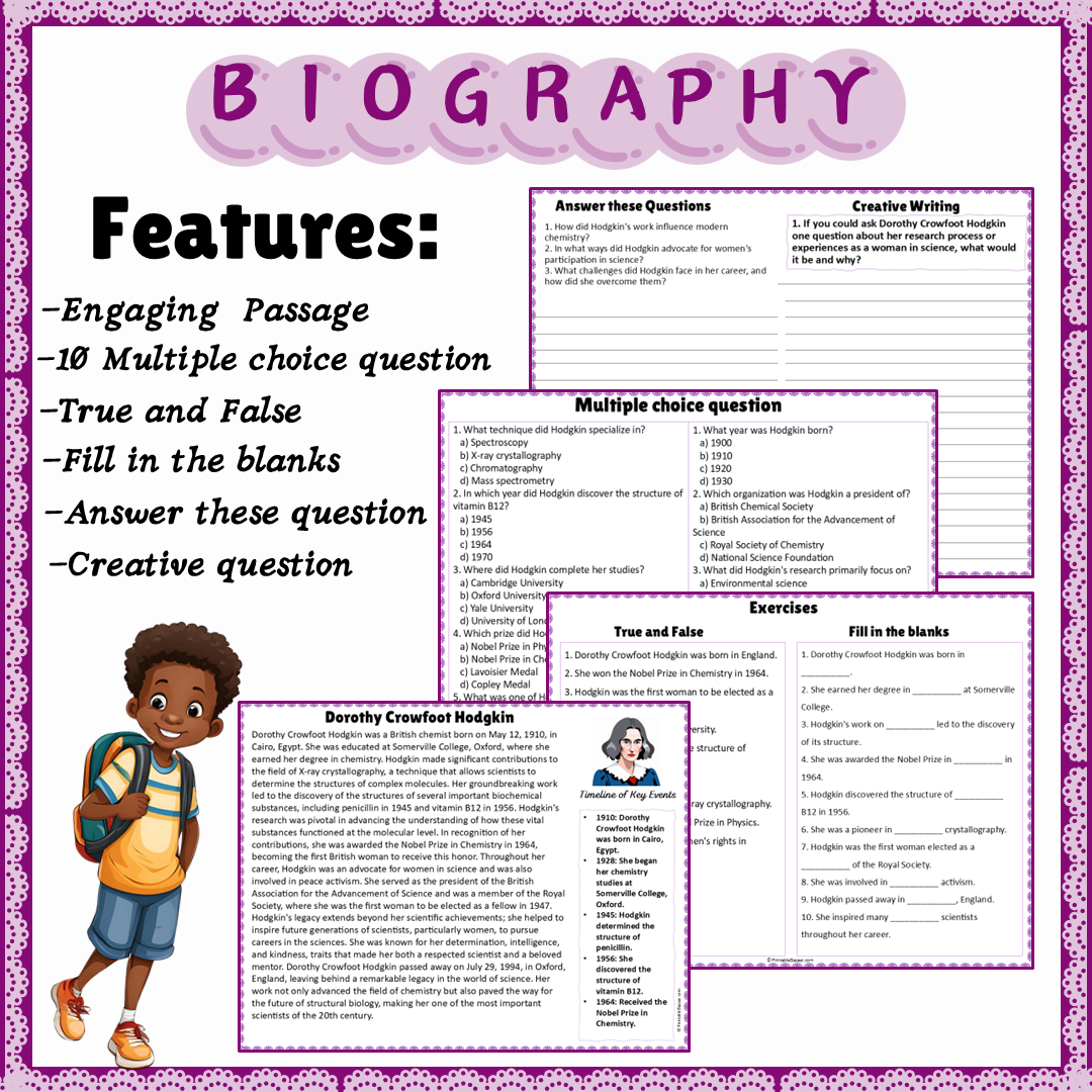 Dorothy Crowfoot Hodgkin | Biography Reading Comprehension and Questions Worksheet