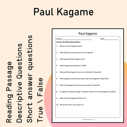 Paul Kagame | Reading Comprehension Passage Printable Activity