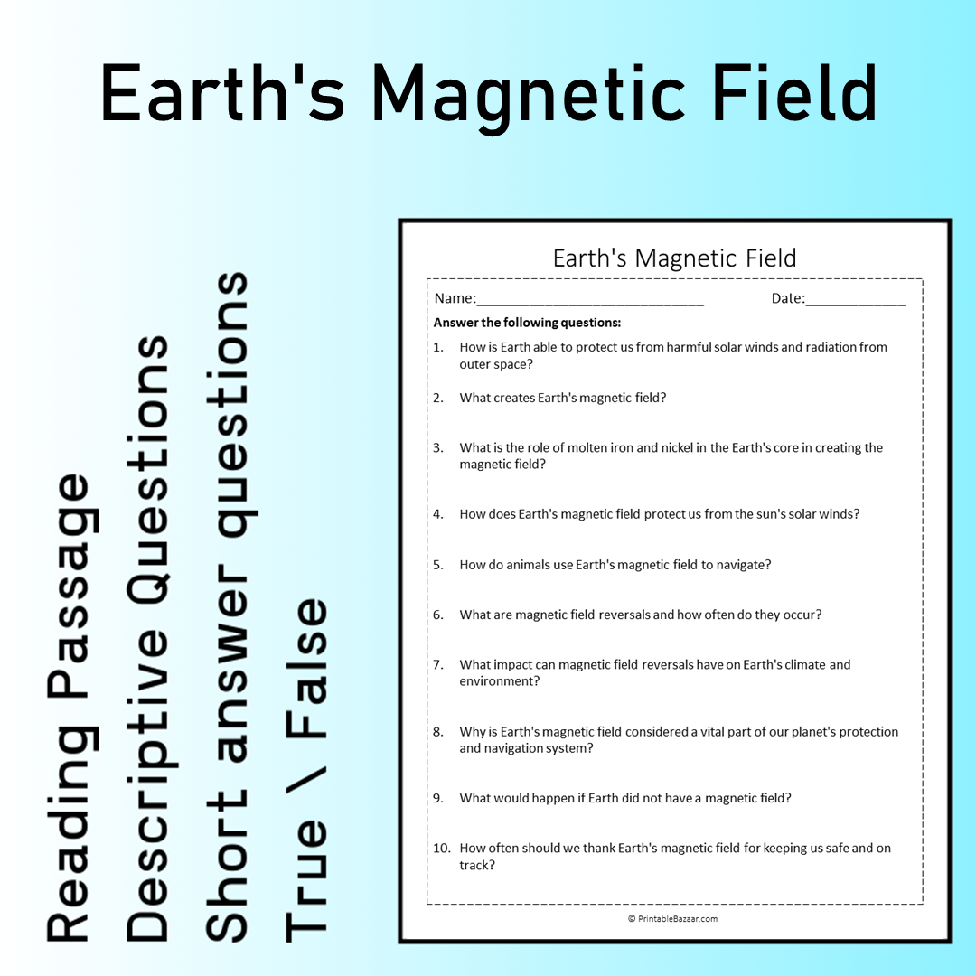 Earth's Magnetic Field | Reading Comprehension Passage Printable Worksheet