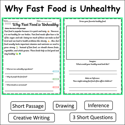 Why Fast Food is Unhealthy | Short Reading Comprehension Creative Worksheet