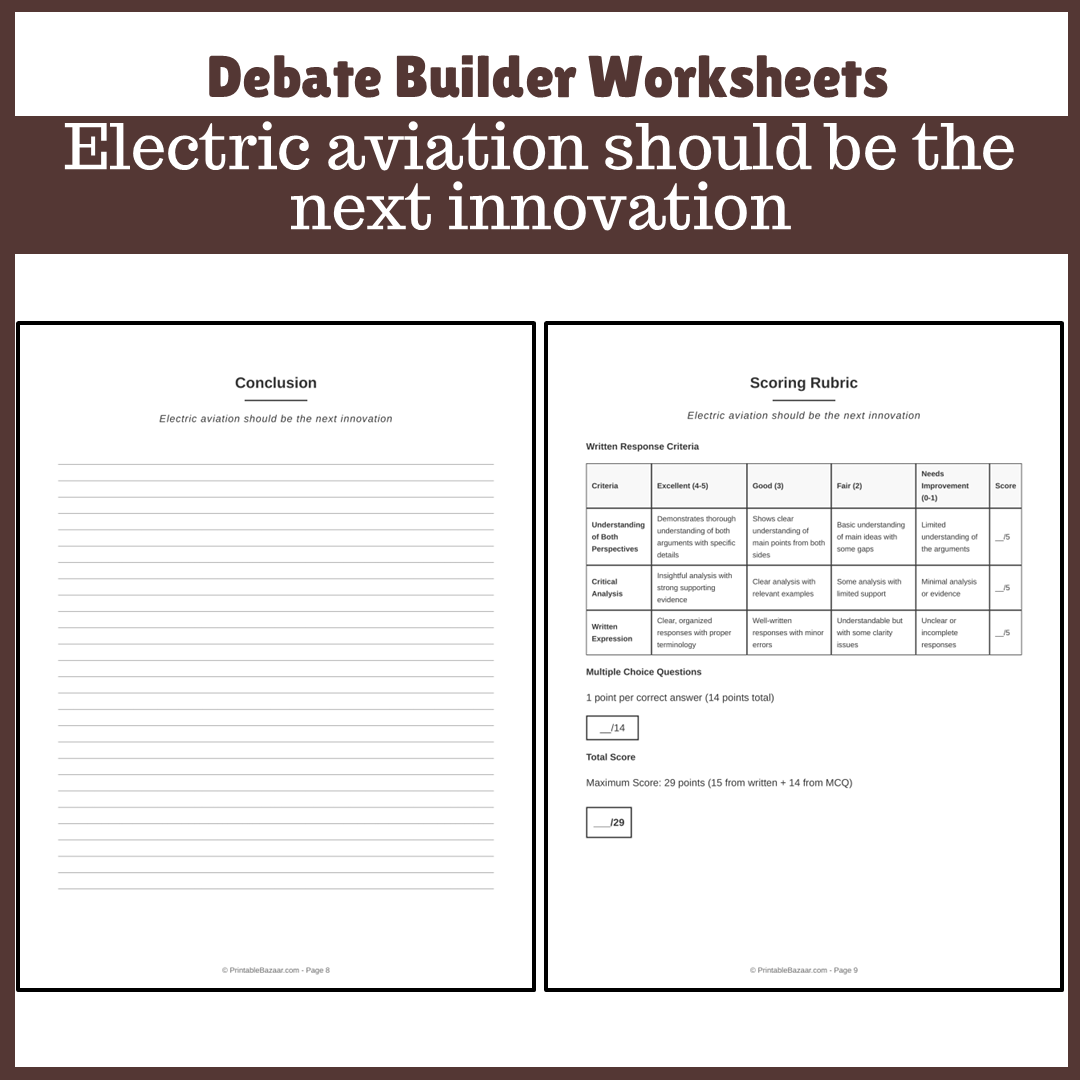 Electric aviation should be the next innovation | Favour and Against Worksheet Printable Activity
