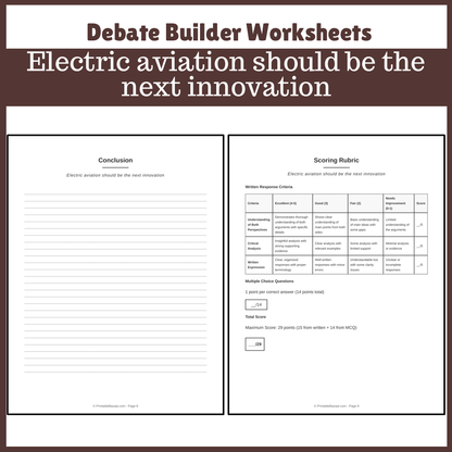 Electric aviation should be the next innovation | Favour and Against Worksheet Printable Activity
