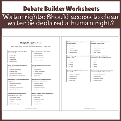 Water rights: Should access to clean water be declared a human right? | Favour and Against Worksheet Printable Activity