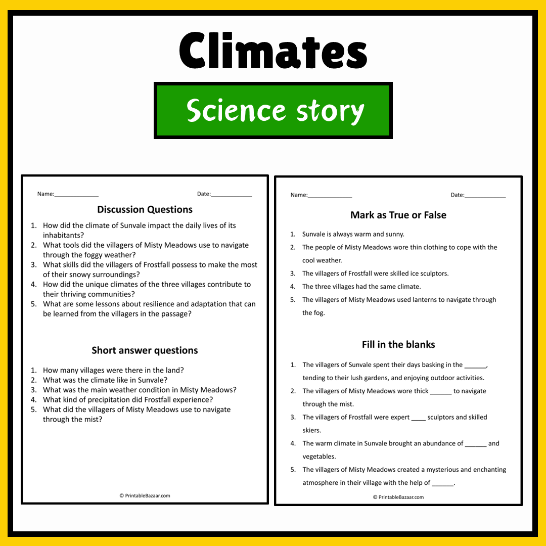 Climates | Science Story Reading Comprehension Activity