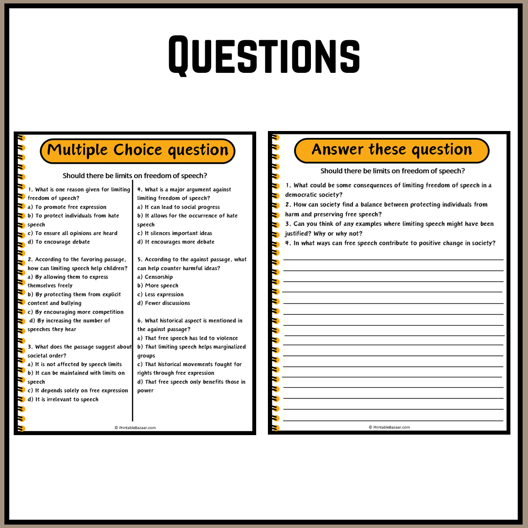 Should there be limits on freedom of speech? | Debate Case Study Worksheet