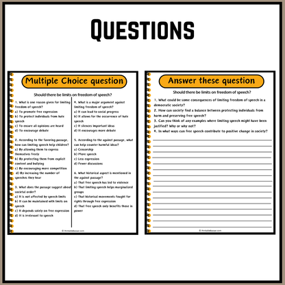 Should there be limits on freedom of speech? | Debate Case Study Worksheet